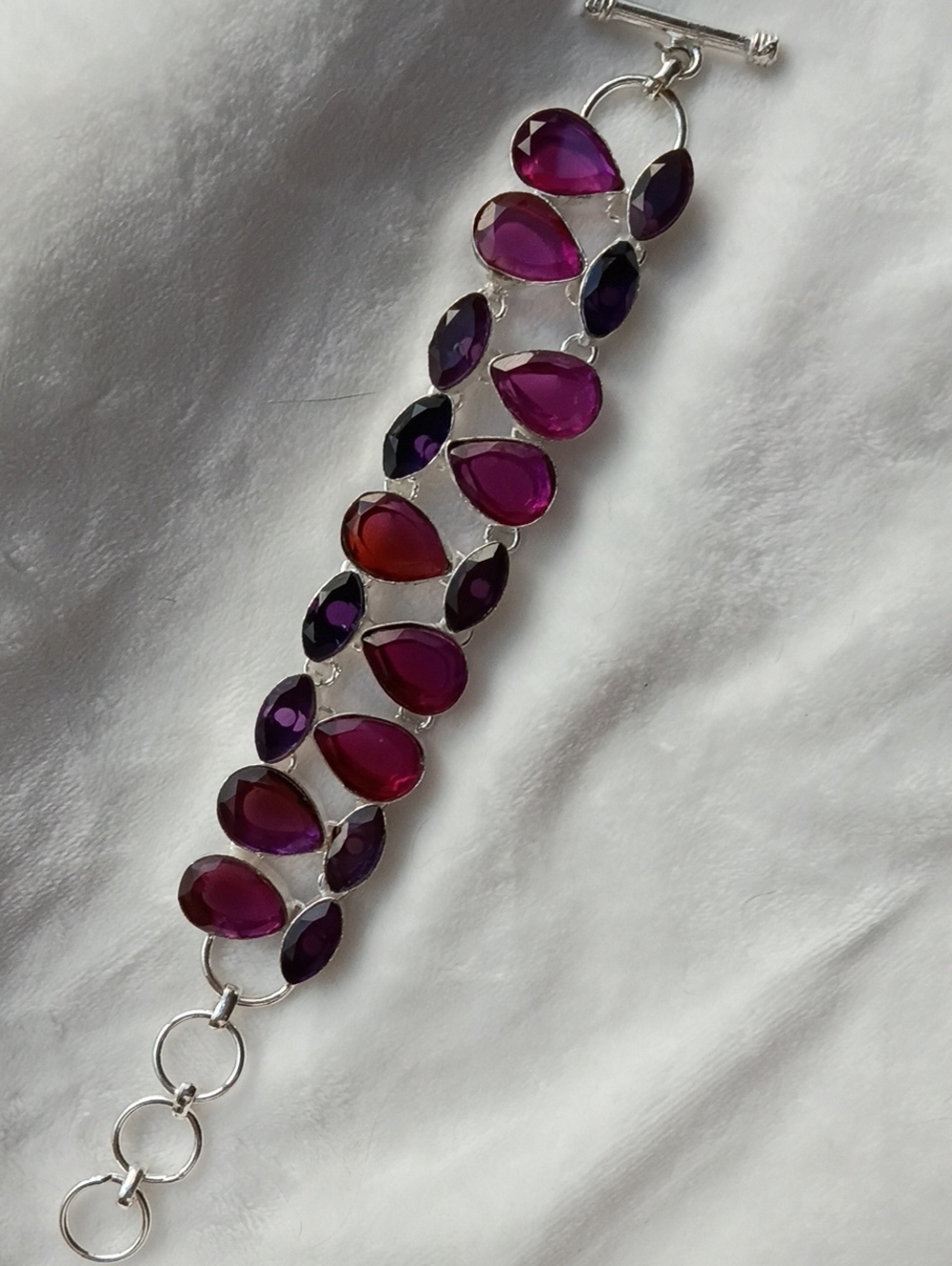 Silver Bracelet with Pink and Purple Teardrop Stones